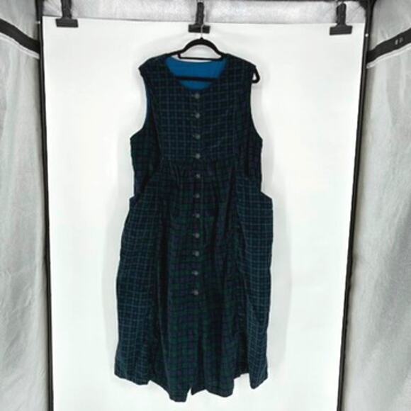 VTG Handmade Blue and Green Plaid Corduroy Jumper Dress - Plus 1X - Cottagecore - Picture 1 of 6